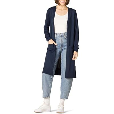 WAE35008FL18-Nav-M Amazon Essentials Women's Lekki, dłuższy kardigan (dostępny w wersji Plus Size), Granatowy, M WAE35008FL18-Nav-M Amazon Essentials Women's Lekki, dłuższy kardigan (dostępny w wersji Plus Size), Granatowy, M