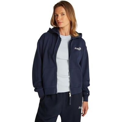 WW0WW44632C1GXS Tommy Hilfiger Damska bluza z kapturem REG Script Zip WW0WW44632, Niebieski (Dark Night Navy), XS WW0WW44632C1GXS Tommy Hilfiger Damska bluza z kapturem REG Script Zip WW0WW44632, Niebieski (Dark Night Navy), XS