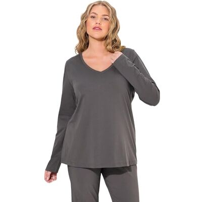 719505_110_46+ Ulla Popken Damska koszulka basic, dekolt w szpic, slim fit, z długim rękawem, Grafitowy szary, 46-48 719505_110_46+ Ulla Popken Damska koszulka basic, dekolt w szpic, slim fit, z długim rękawem, Grafitowy szary, 46-48