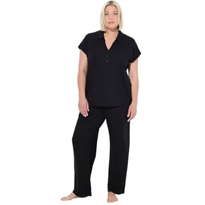 827072 Ulla Popken piżama damska, duże rozmiary, plus size, dwuczęściowa, kołnierzyk koszuli, pół rękawów, czarny, 42-44 827072 Ulla Popken piżama damska, duże rozmiary, plus size, dwuczęściowa, kołnierzyk koszuli, pół rękawów, czarny, 42-44