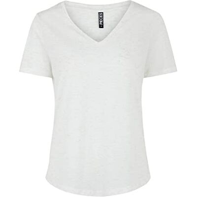 17116127 PIECES Damska koszulka Pchaylow New Ss V-Neck Tee Cp, Jasna biel/paski: złoty lurex Cp, XL 17116127 PIECES Damska koszulka Pchaylow New Ss V-Neck Tee Cp, Jasna biel/paski: złoty lurex Cp, XL