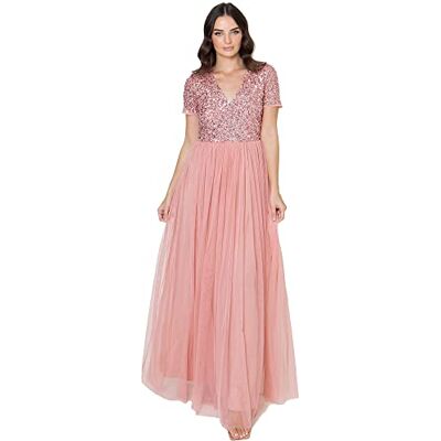 AZ2617-MM Maya Deluxe Damska sukienka damska dla gości weselnych plus size Empire wysoka talia cekiny krótki rękaw wieczorowa druhna, Kwiecisty (Blossom), 44 AZ2617-MM Maya Deluxe Damska sukienka damska dla gości weselnych plus size Empire wysoka talia cekiny krótki rękaw wieczorowa druhna, Kwiecisty (Blossom), 44