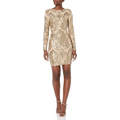 1000-1232-284-M Dress the Population Damska sukienka Lola Sequin Dress, Nude, złoty kolor, M 1000-1232-284-M Dress the Population Damska sukienka Lola Sequin Dress, Nude, złoty kolor, M