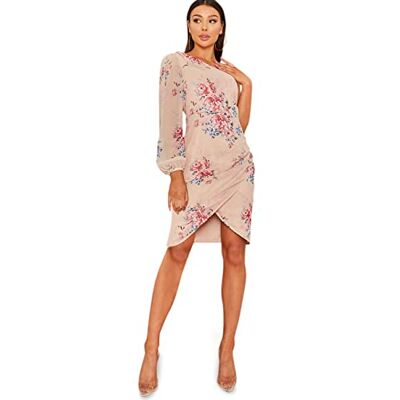 80972MU Chi Chi London Sukienka mini z długim rękawem na jedno ramię w kwiaty w wielu kolorach, multi, 32 80972MU Chi Chi London Sukienka mini z długim rękawem na jedno ramię w kwiaty w wielu kolorach, multi, 32