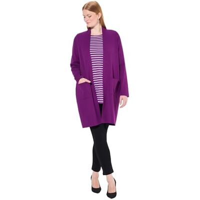 712094 Ulla Popken Damski duży rozmiar, duże rozmiary, plus size, kardigan z dzianiny, długi, otwarty kształt, miękka dzianina, jeżyna, 54-56 712094 Ulla Popken Damski duży rozmiar, duże rozmiary, plus size, kardigan z dzianiny, długi, otwarty kształt, miękka dzianina, jeżyna, 54-56