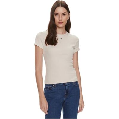 DW0DW17383 Tommy Jeans Damska koszulka TJW SLIM ESSENTIAL RIB SS EXT S/S, beżowa, 5XL, Beżowy (papier gazetowy), 5XL (Duże Rozmiary) DW0DW17383 Tommy Jeans Damska koszulka TJW SLIM ESSENTIAL RIB SS EXT S/S, beżowa, 5XL, Beżowy (papier gazetowy), 5XL (Duże Rozmiary)