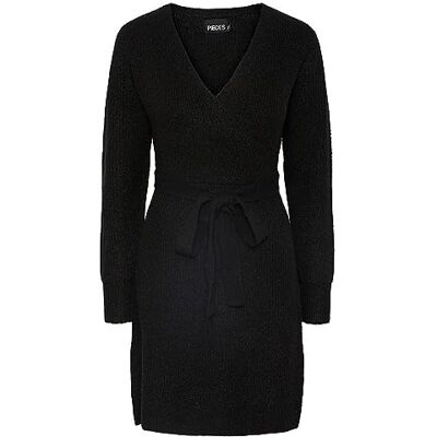 17140738 PIECES Damska sukienka Pcellen Ls Wrap Knit Dress Noos Bc, czarny, L 17140738 PIECES Damska sukienka Pcellen Ls Wrap Knit Dress Noos Bc, czarny, L