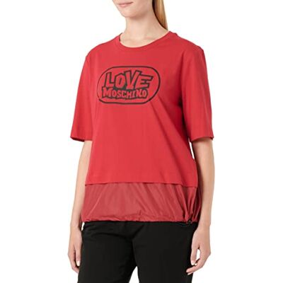 W 4 H70 01 M 3876 Love Moschino Damska koszulka o regularnym kroju z długim rękawem z nadrukiem skate z nylonu, wkładka na dole odzieży zamknięta przez drawstring, czerwony, 42 W 4 H70 01 M 3876 Love Moschino Damska koszulka o regularnym kroju z długim rękawem z nadrukiem skate z nylonu, wkładka na dole odzieży zamknięta przez drawstring, czerwony, 42