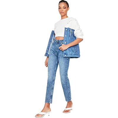TWOAW22JE1150 Trendyol Damskie dżinsy niebieskie z wysokim stanem Bootcut dżinsy, Niebieski, 32 TWOAW22JE1150 Trendyol Damskie dżinsy niebieskie z wysokim stanem Bootcut dżinsy, Niebieski, 32