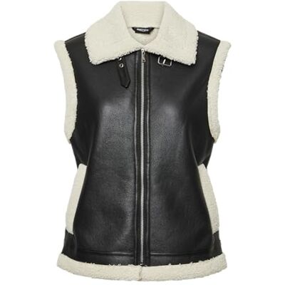 17152466 Pcjanelle Teddy Vest, Czarny/szczegóły: brzoza, M 17152466 Pcjanelle Teddy Vest, Czarny/szczegóły: brzoza, M