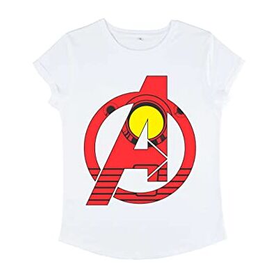 19MARV01666A-162 Marvel Women's Avengers Classic-Avenger Iron Rolled Sleeve T-Shirt, biały, S, biały, S 19MARV01666A-162 Marvel Women's Avengers Classic-Avenger Iron Rolled Sleeve T-Shirt, biały, S, biały, S