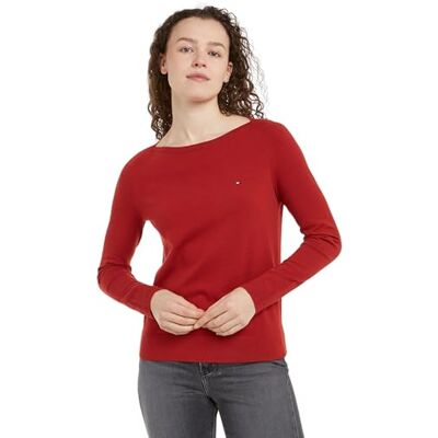 WW0WW40099 Tommy Hilfiger Damski sweter CO Jersey Stitch Boat-NK Pulower Sweter, Dark Magma, L, Czerwony (Dark Magma), L WW0WW40099 Tommy Hilfiger Damski sweter CO Jersey Stitch Boat-NK Pulower Sweter, Dark Magma, L, Czerwony (Dark Magma), L