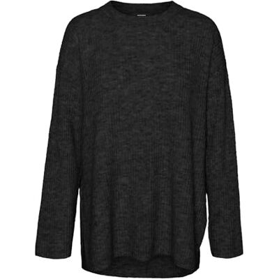 10310479 VERO MODA Vmpalma Ls okrągły dekolt długi sweter Noos sweter z dzianiny, czarny, XS 10310479 VERO MODA Vmpalma Ls okrągły dekolt długi sweter Noos sweter z dzianiny, czarny, XS