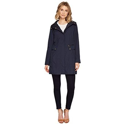 null.list Cole Haan Damska kurtka przeciwdeszczowa z kapturem i kokardą, Indygo, L null.list Cole Haan Damska kurtka przeciwdeszczowa z kapturem i kokardą, Indygo, L