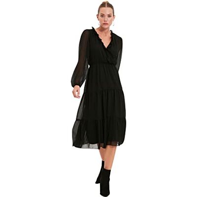 TWOAW21EL0164 TRENDYOL Damska sukienka damska Midi A-line V-Neck Woven, czarny, 36 TWOAW21EL0164 TRENDYOL Damska sukienka damska Midi A-line V-Neck Woven, czarny, 36