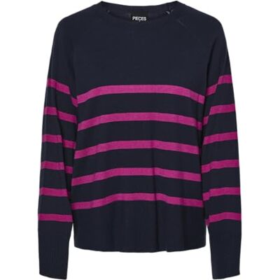 17146322 PIECES Damski sweter Pcsia Ls Knit Noos Bc, Sky Captain/Stripes:festival fuksja, S 17146322 PIECES Damski sweter Pcsia Ls Knit Noos Bc, Sky Captain/Stripes:festival fuksja, S