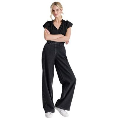 DJ4M4008 DKNY Damskie spodnie z wysokim stanem, szerokie nogawki, zaciemniające, rozmiar 29, Blackout, 29 DJ4M4008 DKNY Damskie spodnie z wysokim stanem, szerokie nogawki, zaciemniające, rozmiar 29, Blackout, 29