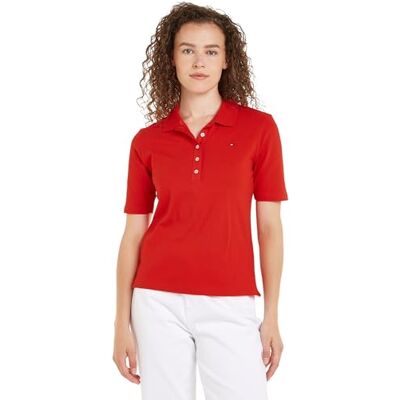 WW0WW37820 Tommy Hilfiger Damskie koszulki polo S/S, Czerwony (ostra czerwień), XXL duże rozmiary wysoki WW0WW37820 Tommy Hilfiger Damskie koszulki polo S/S, Czerwony (ostra czerwień), XXL duże rozmiary wysoki