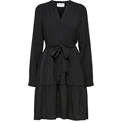 16079687 SELECTED FEMME Damska sukienka pasek z dekoltem w kształcie litery V, czarny, 36 PL 16079687 SELECTED FEMME Damska sukienka pasek z dekoltem w kształcie litery V, czarny, 36 PL