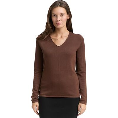 1012976 TOM TAILOR Damski sweter z dzianiny z dekoltem w serek, 27506 Dark Pecan Brown, L 1012976 TOM TAILOR Damski sweter z dzianiny z dekoltem w serek, 27506 Dark Pecan Brown, L