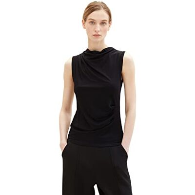 1036799 TOM TAILOR Damski top Basic z marszczeniem, 14482 – Deep Black, XL 1036799 TOM TAILOR Damski top Basic z marszczeniem, 14482 – Deep Black, XL