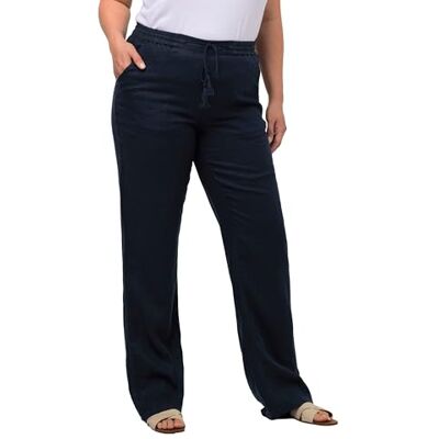 728590 Ulla Popken Damskie duże rozmiary plus size lniane spodnie Mary, elastyczny ściągacz, szerokie, proste nogawki , morski, 36W / 32L 728590 Ulla Popken Damskie duże rozmiary plus size lniane spodnie Mary, elastyczny ściągacz, szerokie, proste nogawki , morski, 36W / 32L