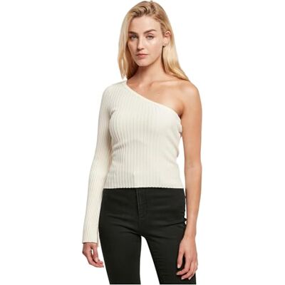 TB5441-02903-0060 Urban Classics Panie Krótki Rib Knit One Sleeve Sweater Bluza Damska, Biały (Whitesand), XXL TB5441-02903-0060 Urban Classics Panie Krótki Rib Knit One Sleeve Sweater Bluza Damska, Biały (Whitesand), XXL