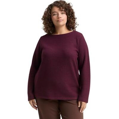 1043760 TOM TAILOR Plussize Cosy bluza damska z guzikami, 10525 Dark Red Mélange, 48 Duże rozmiary 1043760 TOM TAILOR Plussize Cosy bluza damska z guzikami, 10525 Dark Red Mélange, 48 Duże rozmiary