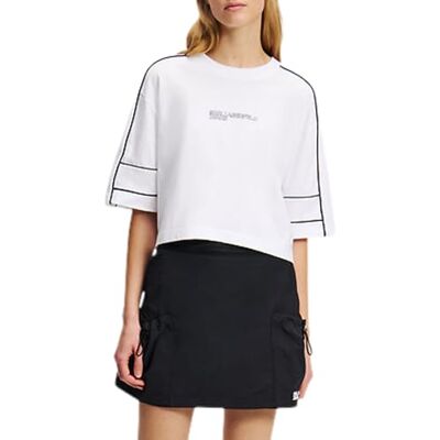 A2W17028100XL Karl Lagerfeld Jeans, Damskie, Luźny T-Shirt Z Krótkim Rękawem I Lamówką, Luźny Krój, Biały, XL A2W17028100XL Karl Lagerfeld Jeans, Damskie, Luźny T-Shirt Z Krótkim Rękawem I Lamówką, Luźny Krój, Biały, XL