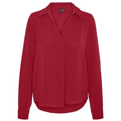10319839 VERO MODA VMALVA L/S Collar Top WVN GA, Salsa, M 10319839 VERO MODA VMALVA L/S Collar Top WVN GA, Salsa, M