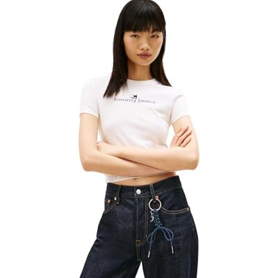 DW0DW22273YBLS Tommy Jeans Damska koszulka Tjw Slim Ess Logo 1 Ext Dw0Dw21542 S/S T-Shirt, Biały (Ecru), S DW0DW22273YBLS Tommy Jeans Damska koszulka Tjw Slim Ess Logo 1 Ext Dw0Dw21542 S/S T-Shirt, Biały (Ecru), S