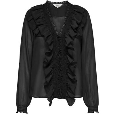 15354868-4892480 Onlanina Life Ls Ruffel V-Neck Top WVN, czarny, M 15354868-4892480 Onlanina Life Ls Ruffel V-Neck Top WVN, czarny, M