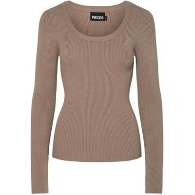 17150974 PIECES Damski sweter z dzianiny Pcmira Ls U-Neck Knit Noos Bc, Fossil, M 17150974 PIECES Damski sweter z dzianiny Pcmira Ls U-Neck Knit Noos Bc, Fossil, M