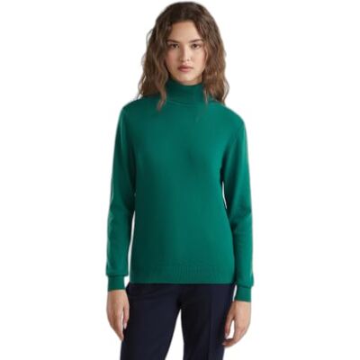 1002D2348 United Colors of Benetton Koszulka kolarska M/L sweter damski, Zielony, XS 1002D2348 United Colors of Benetton Koszulka kolarska M/L sweter damski, Zielony, XS