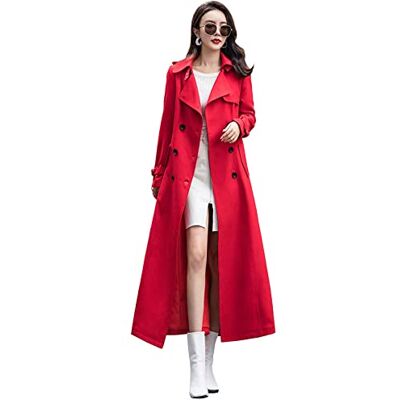 ebossy Damski dwurzędowy trencz Duster Slim Full Length Maxi Długi płaszcz, Czerwony, M ebossy Damski dwurzędowy trencz Duster Slim Full Length Maxi Długi płaszcz, Czerwony, M