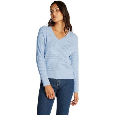 WW0WW430930G3L Tommy Hilfiger Damski sweter CO Cable V-NK WW0WW43093, sweter, niebieski, L, Niebieski (naczynie niebieski wrzos), L WW0WW430930G3L Tommy Hilfiger Damski sweter CO Cable V-NK WW0WW43093, sweter, niebieski, L, Niebieski (naczynie niebieski wrzos), L