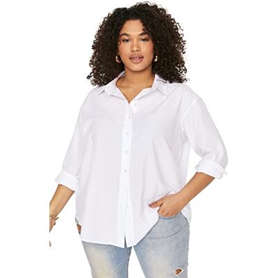TBBSS22GO0319 Trendyol Damska koszula plus size regularna podstawowa koszula tkana koszula plus size, biały, 48 TBBSS22GO0319 Trendyol Damska koszula plus size regularna podstawowa koszula tkana koszula plus size, biały, 48