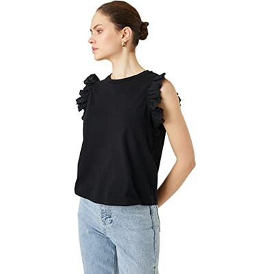 3SAK50045EK Koton Damska koszulka Brode Detail Crew Neck, czarny (999), XXL 3SAK50045EK Koton Damska koszulka Brode Detail Crew Neck, czarny (999), XXL
