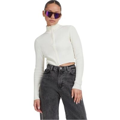 TB5089 Urban Classics Women's Ladies Cropped Rib Knit sweter damski z zamkiem b?yskawicznym, bia?y piasek, S, Whitesand, S TB5089 Urban Classics Women's Ladies Cropped Rib Knit sweter damski z zamkiem b?yskawicznym, bia?y piasek, S, Whitesand, S