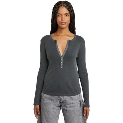 D26140 G-STAR Damska koszulka Deep V Slim Ls Wmn, Szary (Petrol Gd -d968-g476), XS D26140 G-STAR Damska koszulka Deep V Slim Ls Wmn, Szary (Petrol Gd -d968-g476), XS