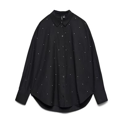 10337791-4870757 Vmfanni Rhinestone Ls Shirt WVN Ga Noos, czarny, M 10337791-4870757 Vmfanni Rhinestone Ls Shirt WVN Ga Noos, czarny, M