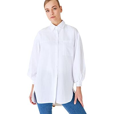 TCTSS21GO0976 TRENDYOL Frau Modest Relaxed Fit linia A kołnierzyk bluzowy tkanina tkanina skromna koszula, biały, 40 TCTSS21GO0976 TRENDYOL Frau Modest Relaxed Fit linia A kołnierzyk bluzowy tkanina tkanina skromna koszula, biały, 40