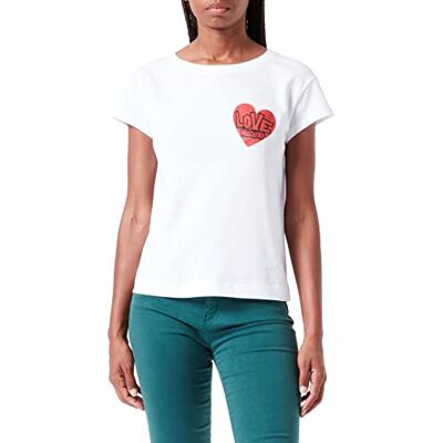 W 4 F30 3G M 3876 Love Moschino Damska koszulka bokserska z krótkim rękawem z nadrukiem czerwonego serca, optical white, 44 W 4 F30 3G M 3876 Love Moschino Damska koszulka bokserska z krótkim rękawem z nadrukiem czerwonego serca, optical white, 44