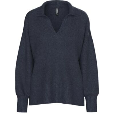 17158785-4864781 PIECES Pcmalou Ls Polo Knit Noos Bc, sky captain, M 17158785-4864781 PIECES Pcmalou Ls Polo Knit Noos Bc, sky captain, M