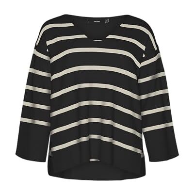10303180 VERO MODA CURVE Vmcsaba Ls V-Neck Ga Noos Cur sweter damski, Czarne/paski: brzoza, 42/44 10303180 VERO MODA CURVE Vmcsaba Ls V-Neck Ga Noos Cur sweter damski, Czarne/paski: brzoza, 42/44