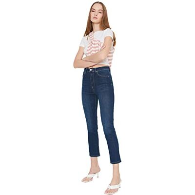 TWOAW22JE0787 Trendyol Damskie dżinsy granatowe Lacivert wysoki stan slim fit dżinsy, granatowy, 34 TWOAW22JE0787 Trendyol Damskie dżinsy granatowe Lacivert wysoki stan slim fit dżinsy, granatowy, 34