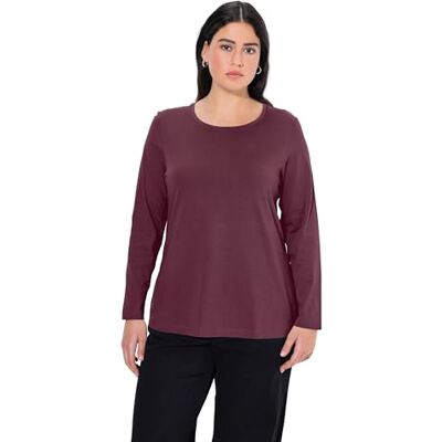 646801 Ulla Popken Damska koszulka w dużych rozmiarach do 64 bluza z okrągłym dekoltem, długim rękawem i slim fit 100% bawełna i uniwersalna , jagodowy, 58-60 646801 Ulla Popken Damska koszulka w dużych rozmiarach do 64 bluza z okrągłym dekoltem, długim rękawem i slim fit 100% bawełna i uniwersalna , jagodowy, 58-60
