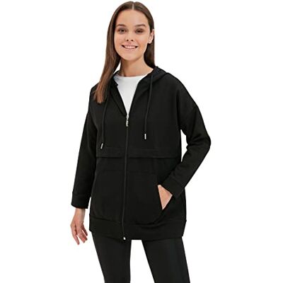 TCTAW22TW0035 Trendyol Damska prosta bluza z długim rękawem, regularna bluza hidżab, czarny, S TCTAW22TW0035 Trendyol Damska prosta bluza z długim rękawem, regularna bluza hidżab, czarny, S
