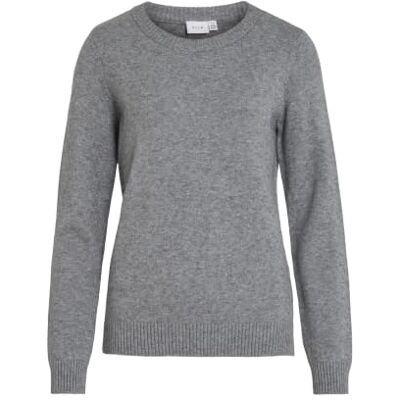 VIRIL - Knit top - D-5641 Vila Damski sweter z dzianiny, okrągły dekolt, Medium Grey Melange, M VIRIL - Knit top - D-5641 Vila Damski sweter z dzianiny, okrągły dekolt, Medium Grey Melange, M