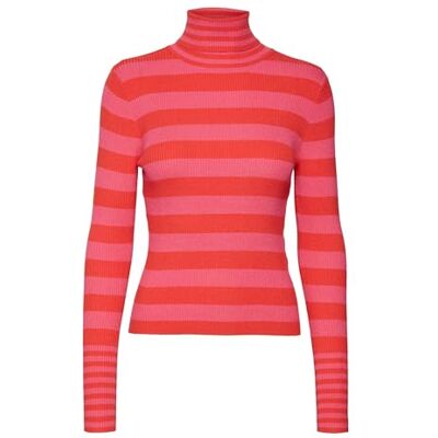 10290946 Bestseller A/S Damski VMMAXINE LS Rollneck Boo sweter, pomidor/paski: W. fuksja fioletowa, L, Tomato/Stripes:w. Fuchsia Purple, L 10290946 Bestseller A/S Damski VMMAXINE LS Rollneck Boo sweter, pomidor/paski: W. fuksja fioletowa, L, Tomato/Stripes:w. Fuchsia Purple, L